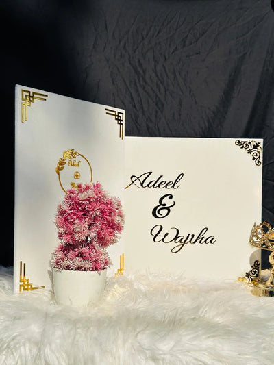 Elegant White Nikah Nama Folder with Custom Illustrated Cover