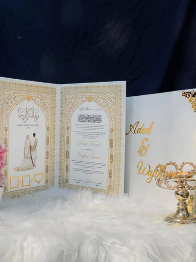 Elegant White Nikah Nama Folder with Custom Illustrated Cover