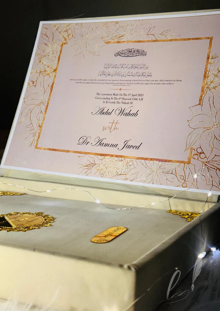 Elegant White Nikah Nama Folder with Custom Illustrated Cover