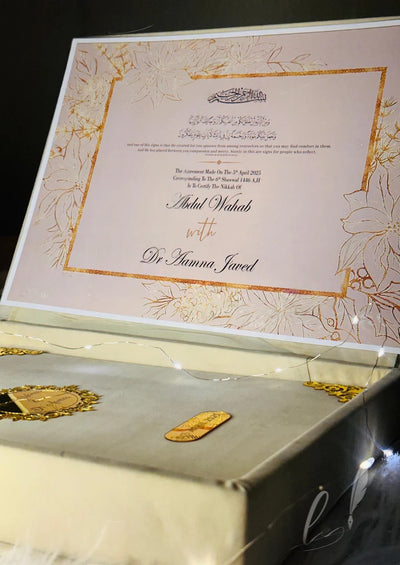 Elegant White Nikah Nama Folder with Custom Illustrated Cover