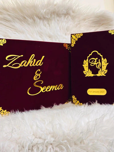 Elegant Maroon Velvet Wedding Certificate Box
